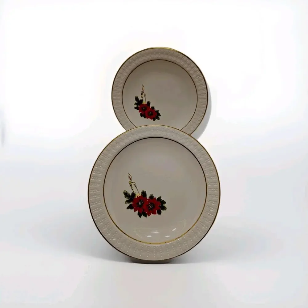 VTG Corning Centura Poinsettia MCM Christmas Salad Plates Set Of Two! RARE!